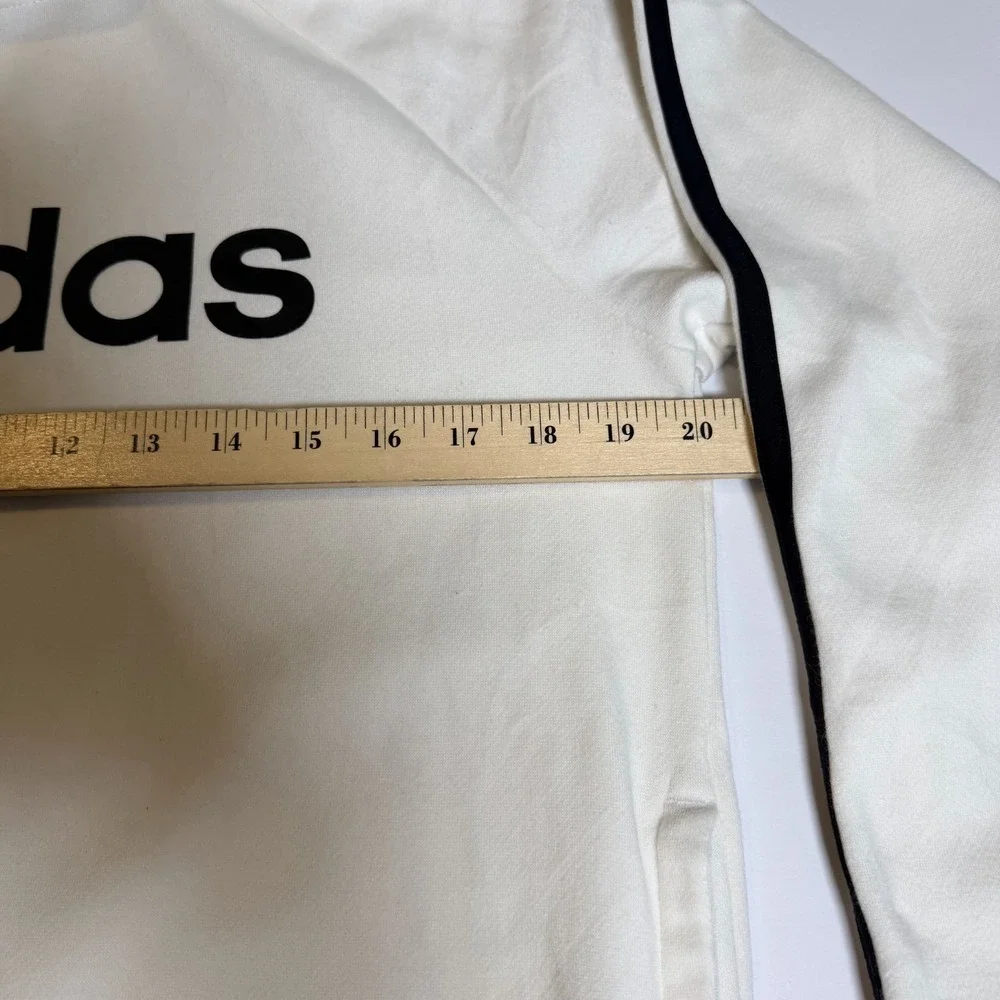 Adidas Hoodie Unisex Small White Fleece Lined Logo 3 Stripes Pullover Athleisure